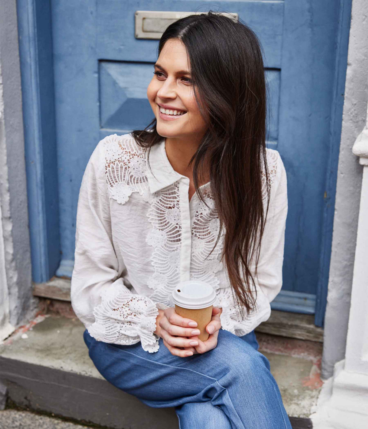 FRANSA LACE LACE SHIRT IN WHITE 