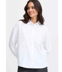 FRANSA GARIA SHIRT IN WHITE WITH RIVETS.