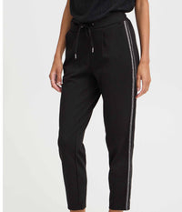 B.YOUNG RIZETTA 7/8 TROUSERS IN BLACK WITH SILVER STRIPE ON THE SIDE