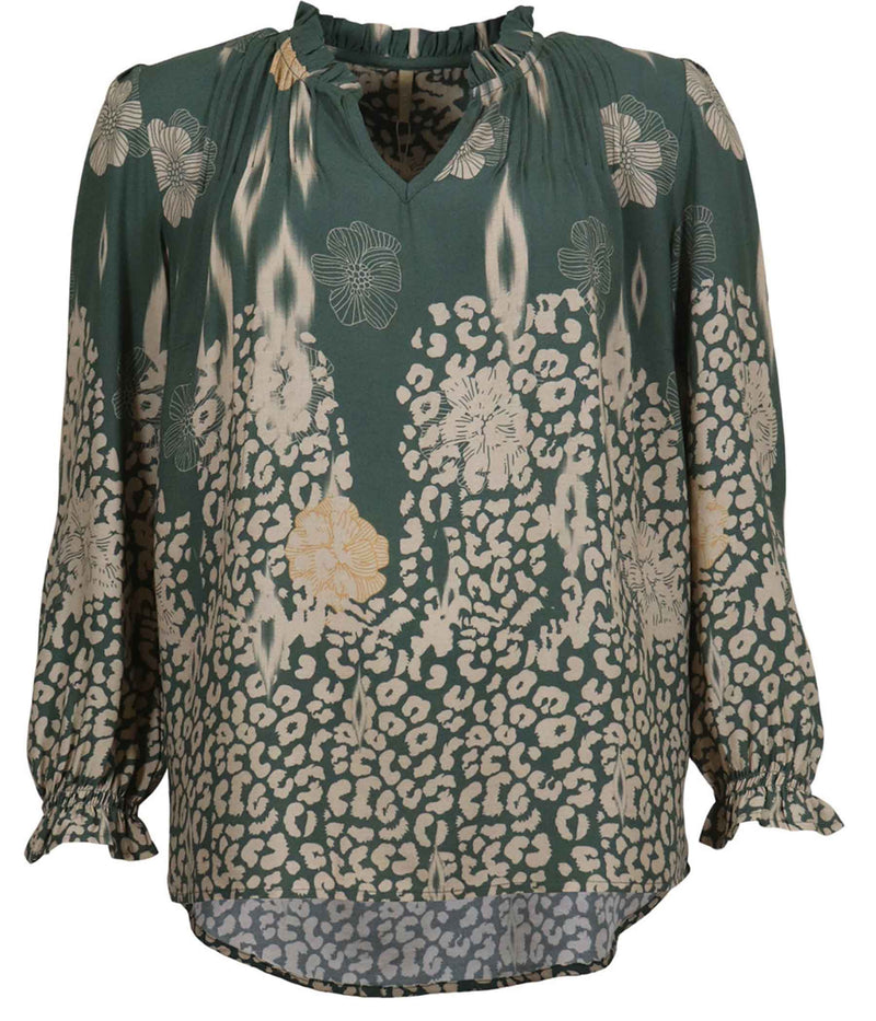 OFELIA BLOUSE IN GREEN AND SAND