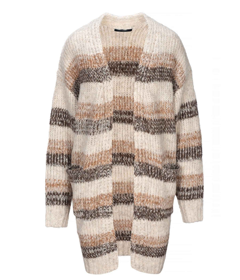 LUXZUZ KIZZIE STRIBET CARDIGAN I SAND